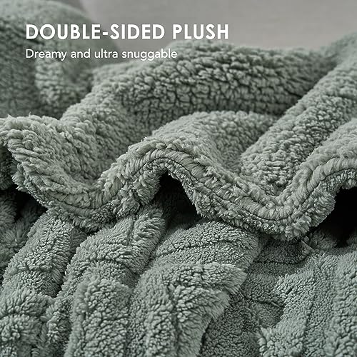 EverGrace Jacquard Boho Sherpa Fleece Throw Blanket for Couch, Super Soft Cozy Fuzzy Plush Blankets for Winter, Reversible Thick Warm Blanket for Bed, Sofa, Living Room, Sage Green, 50" x 60" - color: Sage Green, size: 50x60 Inches
