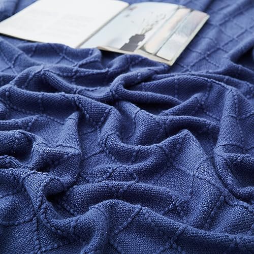 Acrylic Knitted Throw Blanket, Lightweight and Soft Cozy Decorative Woven Blanket with Tassels for Couch, Bed, Sofa, Travel, Suitable for All Seasons, 50 x 60 Inches, Navy - color: Navy