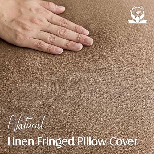 Foindtower Set of 2 Decorative Linen Fringe Throw Pillow Covers Cozy Boho Farmhouse Cushion Cover with Tassels Soft Accent Pillowcase for Couch Sofa Bed Living Room Home Decor, 16×16 Inch, Khaki Brown - color: Brick, size: 16" x 16" (Pack of 2)