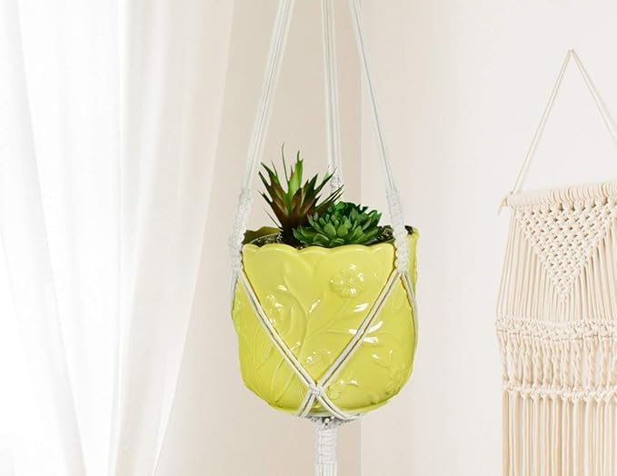 Macrame Plant Hangers Hanging Planter - 3 Pack Indoor or Outdoor Cotton Rope Hanging Plant Holder for Flower Pots - Modern Boho Home Decor, 3 Legs 42 Inch