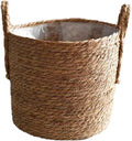 10'' Seagrass Handmade Wicker Planter Basket with Handle for Indoor Plants Succulent Pot, Multipurpose Hand Woven Storage Basket Flower Pot for Home Decor, Living Room Storage Basket (9.84''X7.87'')