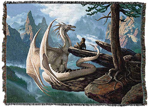 Pure Country Weavers Hobsyllwin and Kume Dragon Blanket by Ciruelo - Gift Fantasy Tapestry Throw Woven from Cotton - Made in the USA (72x54) - color: Hobsyllwin & Kume
