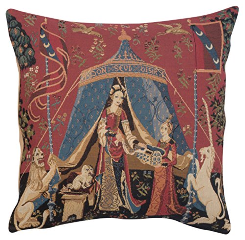 Charlotte Home Furnishings Decorative Couch Pillow Cover 18x18 in, A Mon Seul Desir Throw Pillow Cover for Bed, Tapestry Cushion Cases for Living Room Home Decor, European Cotton Jacquard Woven - color: A Mon Seul Desir III, size: 18" x 18" (Pack of 1)