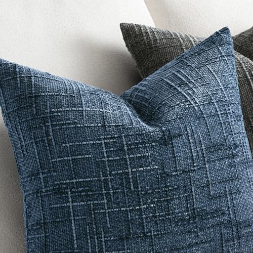 MIULEE Textured Throw Pillow Covers Thick Chenille Decorative Pillows Blue Ashes 20x20 Inch Set of 2 Modern Boho Farmhouse Home Decor Neutral Cushion Covers for Couch Sofa Living Room Bedroom - color: Blue Ashes, size: 20" x 20" (Pack of 2)