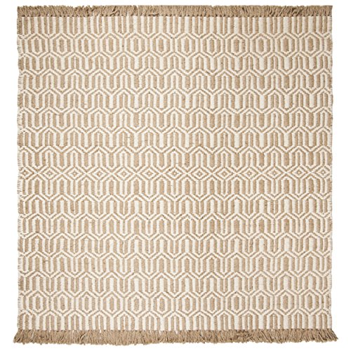 SAFAVIEH Natural Fiber Collection Area Rug - 7' Square, Natural & Ivory, Handmade Boho Farmhouse Fringe Jute, Ideal for High Traffic Areas in Living Room, Bedroom (NF184A) - size: 7' x 7' (Square)