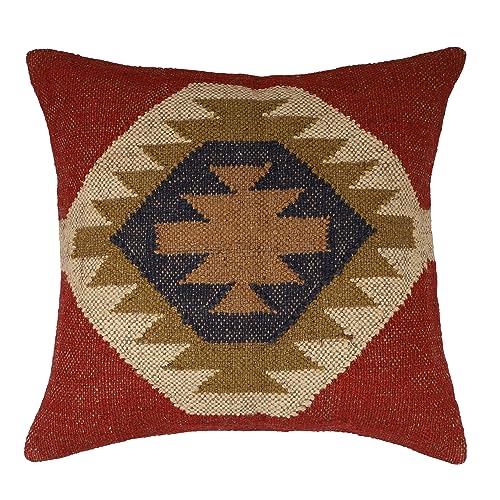 Indian Jute Wool Kilim Cushion Cover Handwoven Tribal Pillow Boho Rustic Decor for Sofa Chair Bed Multicolor Vintage Throw Pillow - color: Multi 13