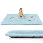 Baby Play Mat for Floor,Extra Large 59"×71" Playpen Mat for Tummy Time,Thicker Padded Elasti Foam Activity Mats,Water Repellent Ultra Soft Velvet,Non-Slip Backing Safe（Light Blue）