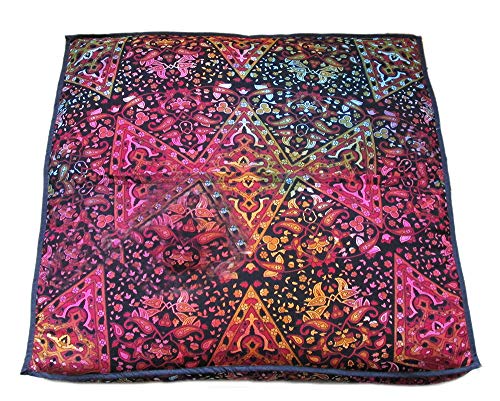 CRAFT KALA Mandala Floor Pillow Cushion Cover Seating Throw Cover Hippie Decorative Bohemian Ottoman Poufs Pom Pom Pillow Cases Boho Indian Cotton Living Room Yoga Home Décor (24" Square, Multi Star) - color: Multi Star, size: 24" x 24" (Pack of 1)