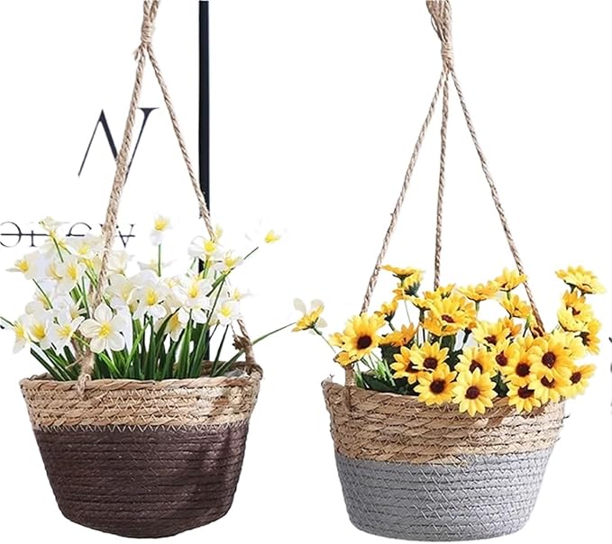 Garden Hanging Planter Storage Basket Jute Rope Woven Indoor Outdoor Flower Pot Holder Plant Hangers Home Decor