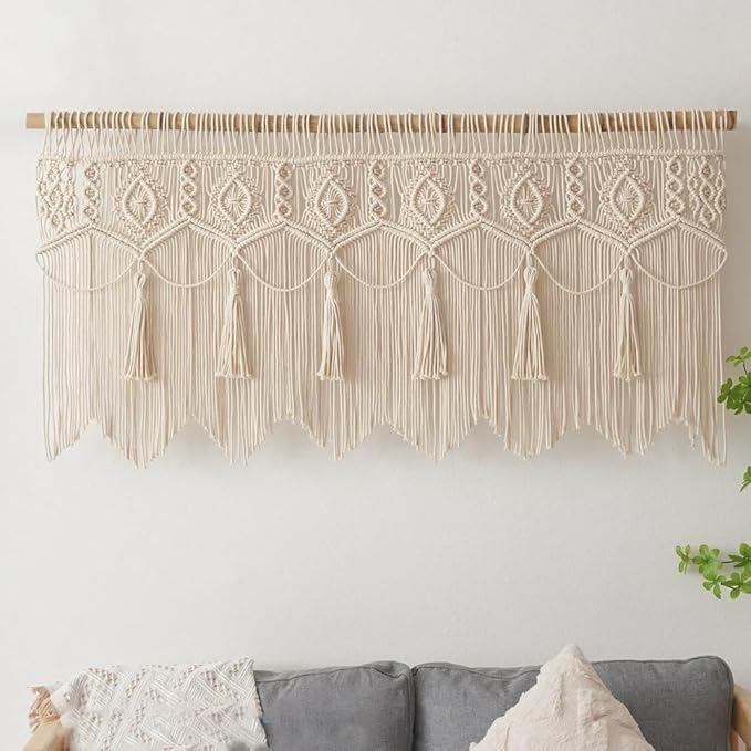 Macrame Wall Hanging Boho Woven Tapestry Valance Window Kitchen Macrame Curtain Door Divider Decoration Bedroom Home Macrame Curtains 55.1" Wx23.6 L