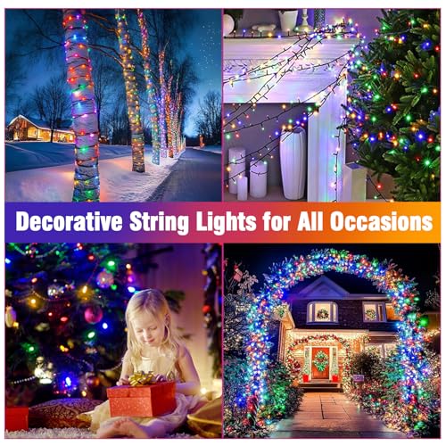 Nisocy 200 LED 4 Color Christmas String Lights, Multicolor Fairy Lights with Green Wire, 8 Modes Plug in Christmas Tree Lights for Indoor Outdoor Holiday Decorations, Party, Patio, Home Décor(66FT) - style: 66FT, RGB