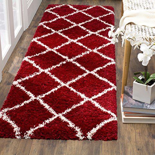 SAFAVIEH Hudson Shag Collection Accent Rug - 2' x 3', Red & Ivory, Modern Trellis Design, Non-Shedding & Easy Care, 2-inch Thick Ideal for High Traffic Areas in Foyer, Living Room, Bedroom (SGH281R) - color: Red/Ivory, size: 2' x 3' (Rectangular)