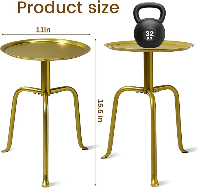 Plant Stand Indoor Outdoor, 11'' Round Gold Corner Single Plant Table, 3-Leg Small Metal Plant Holders Flower Pot Stand, Modern Corner Round Small Side End Table with Raised Design