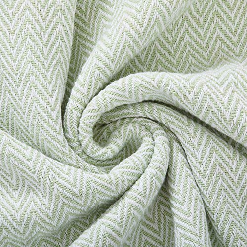 Americanflat 50x60 Throw Blanket - Soft and Breathable Cotton Throw Blanket for Couch, Bed, Chair - Decorative Blankets Perfect for Home or Outdoor Use - Light Green and White Herringbone Design - color: Zaina Seafoam and White Herringbone