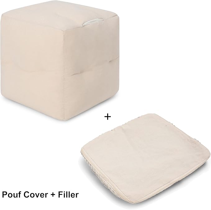REDEARTH · Tufted Pouf Ottoman with Filler Textured Storage Cube Bean Bag Pouffe Footrest Living Room, Bedroom, Nursery, Indoor, Covered Patio; 100% Cotton (17.5"X17.5"X17.5", Black Jasper)