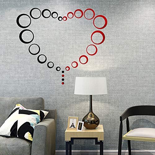 24Pcs Acrylic Circle Mirror Wall Stickers DIY Decals Modern Art Mural for Home Living Room Bedroom Decor Black and Red - color: 24pcs Circle(black+ Red)