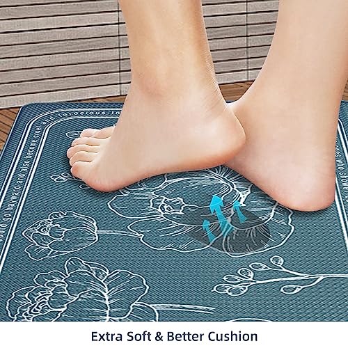ROTTOGOON Kitchen Floor Mat Set of 2, Cushioned Anti Fatigue Kitchen Mat 17"x59"+17"x29", Non-Slip Waterproof Kitchen Rug, Premium PVC Comfort Kitchen Mats and Rugs for Kitchen, Office, Home, Laundry - color: Teal, size: 17"x59"+17"x29"