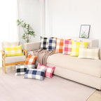 CARRIE HOME Orange Decorative Couch Pillows Farmouse Buffalo Plaid Fall Pillow Covers 18x18 Set of 2 Fall Outdoor Decor Linen Throw Pillows 18 x 18 for Sofa Porch Patio and Yard