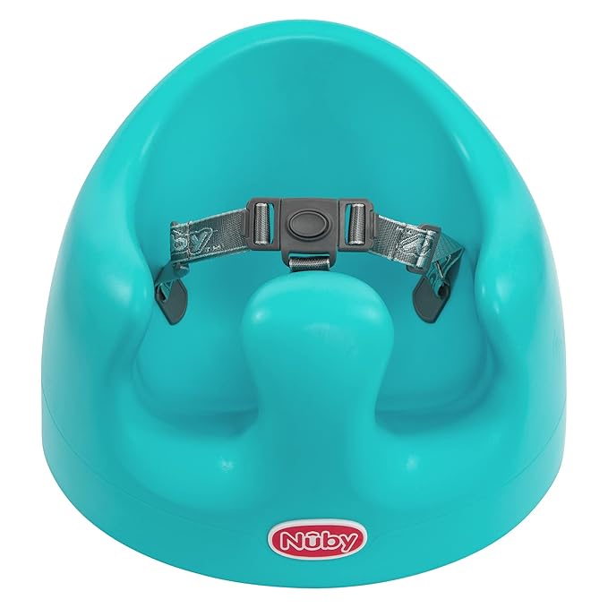 Nuby My Floor Seat - Portable Baby Chair with Soft Foam Cushion, Safety Harness, and High Back Design - 4+ Months - Aqua