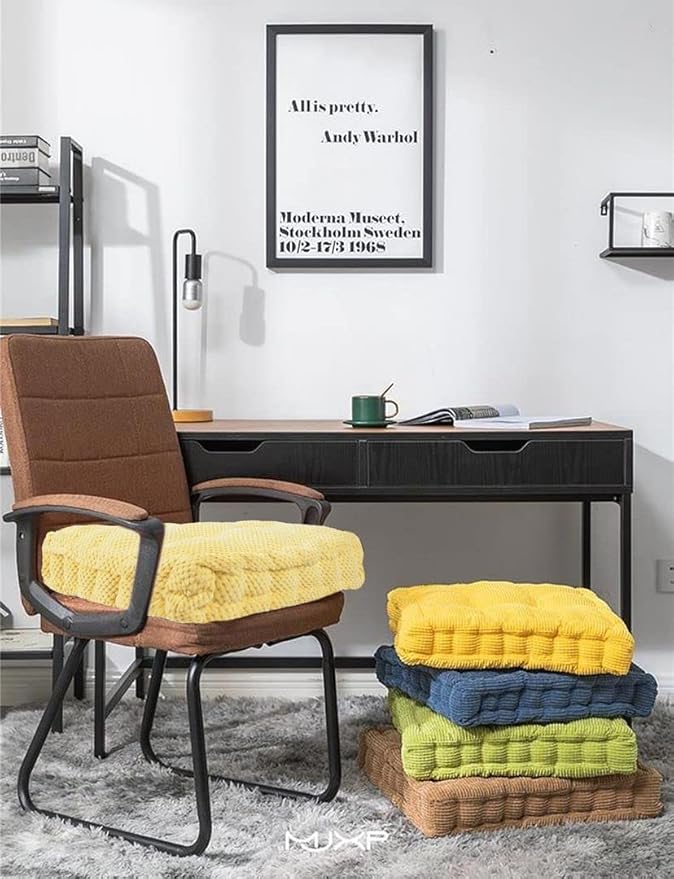 ChezMax Floor Pillow & Cushion, Large Meditation Chair Cushions, Thick Square Seat Pad, Soft Velvet Tufted Seating Pouf for Indoor/Outdoor Yoga Bench Rocking Chair Room Tatami Sofa, Yellow 20" x 20"