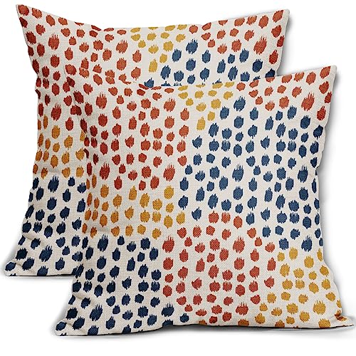 Blue Orange Yellow Pillow Covers 16x16 Set of 2 Fall Colored Art Dot Decorative Throw Pillows Trendy Print Outdoor Pillowcase Holiday Seasonal Cushion Cover Linen Pillow Case Decor for Sofa Couch Bed - color: Blue Orange Yellow Dots, size: 16" x 16" (Pack