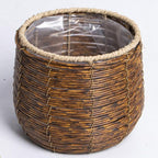 BESPORTBLE Rattan Flower Basket, Wicker Woven Planter with Plastic Liner, Small Trash Can, Round Plant Flower Pot for Bathrooms Kitchens Home Office 17cm