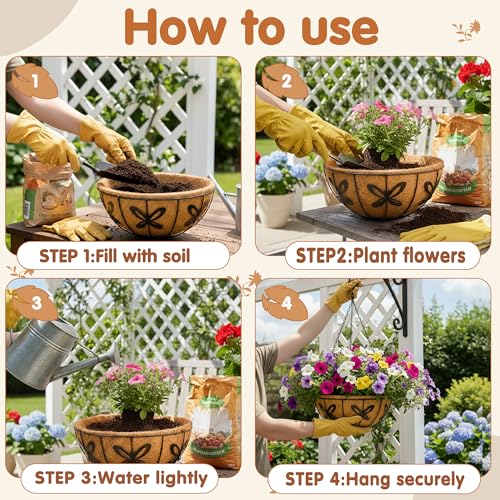 Metal 10 inch Round Planter, 4 Pack Hanging Wire Basket with Coco Fiber Liners for Outdoor Plants, Garden, Patio, Deck, Porch - size: 10 Inch, style: Butterfly