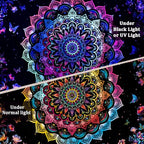 Heopapin Blacklight Tapestry Trippy Galaxy Mandala Tapestries UV Reactive Butterflies Flower Wall Hanging Tapestry for Bedroom Living Room 78.7L x 59.1W - size: 78.7"L x 59.1"W