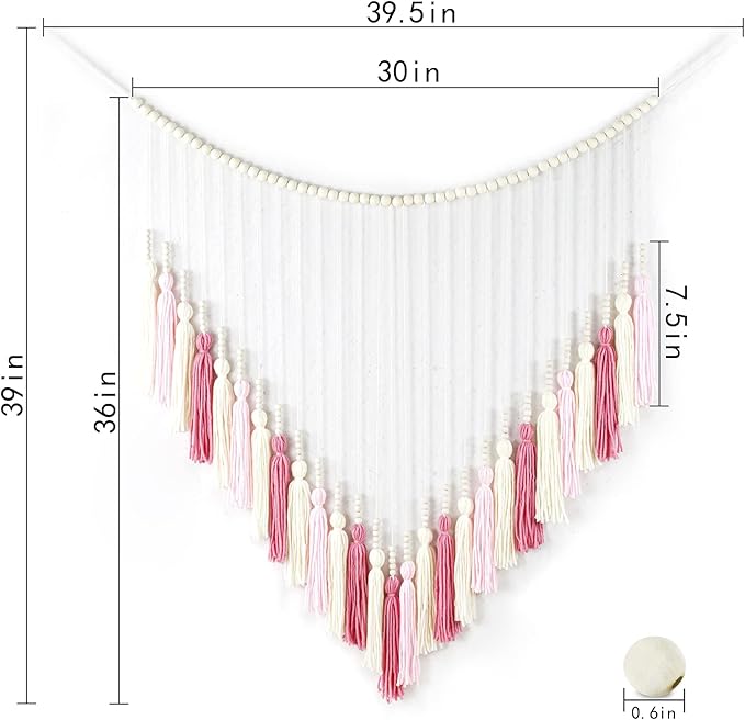 EOBTAIN Large Macrame Wall Hanging,Boho Blush Pink Tassel with Wood Beads Wall Decor for Nursery Bedroom Handmade Bohemian Tapestry for Living Room Dorm Home Decoration,Gifts for Girls Woman 30x36 Inch