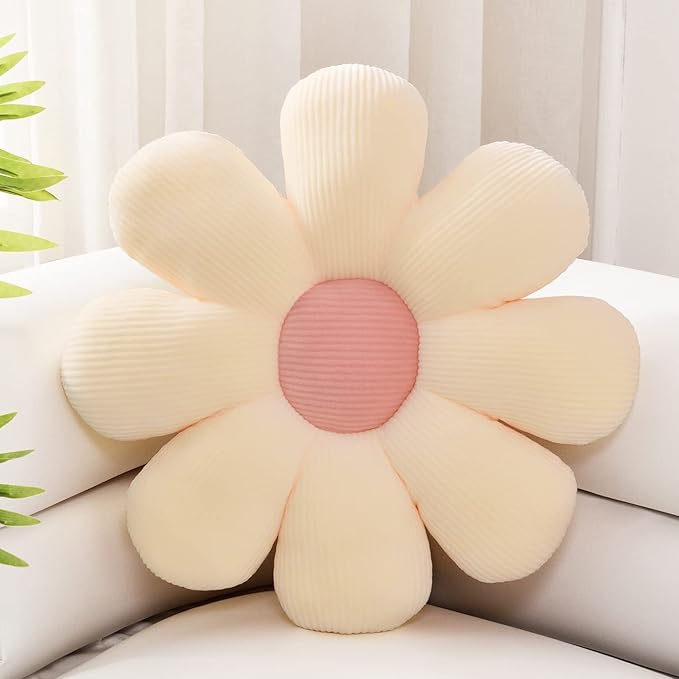 Sioloc Flower Pillow,Shaped Throw Pillow Butt Cushion Floor Pillow,Seating Cushion,Cute Room Decor & Plush Pillow for Bedroom Sofa Chair(Beige,15.7'')