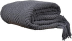 BATTILO HOME Dark Grey Throw Blanket for Couch, Knit Charcoal Throw Blanket Versatile for Chair, 50 x 60 Inch - Super Soft Warm Grey Blanket with Tassels for Bed, Sofa and Living Room