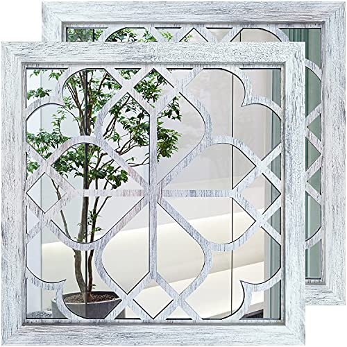 Wocred 2 PCS Square Wall Mirror,Gorgeous Rustic Farmhouse Accent Mirror,Rustic White Color Entry Mirror for Bathroom Renovation,Bedrooms,Living Rooms and More （20”） - color: Rustic White, size: 20x20 inch - 2 PCS