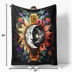 Celestial Sun Moon Flannel Blanket Boho Mid Century Day and Night Throw Blanket Farmhouse Colorfl Sunflower Throw Blanket Bed Blanket Yellow Flowers Plush Blanket for Bedroom Decor 70"x80"