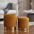 Round Ottoman with Storage Set of 2 Upholstered Velvet Vanity Stool for Living Room Storage Ottoman Multifunctional Foot Rest for Bedroom (Orange)