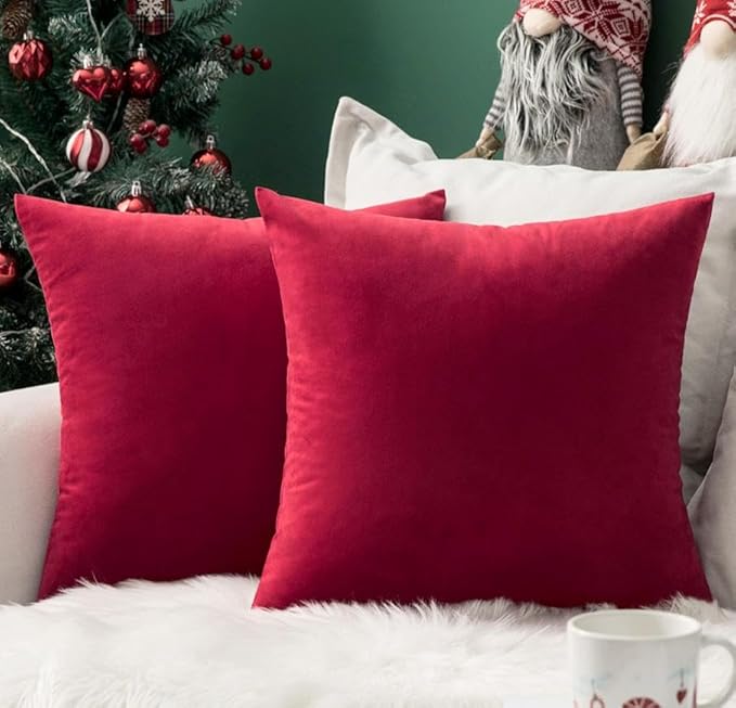 MIULEE 24x24 Inch Euro Sham Velvet Pillow Covers, Set of 2 Large Square Decorative Pillows -Red Super Soft for King Bed, Sofa, Couch, Accent Chairs