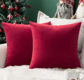 MIULEE 24x24 Inch Euro Sham Velvet Pillow Covers, Set of 2 Large Square Decorative Pillows -Red Super Soft for King Bed, Sofa, Couch, Accent Chairs