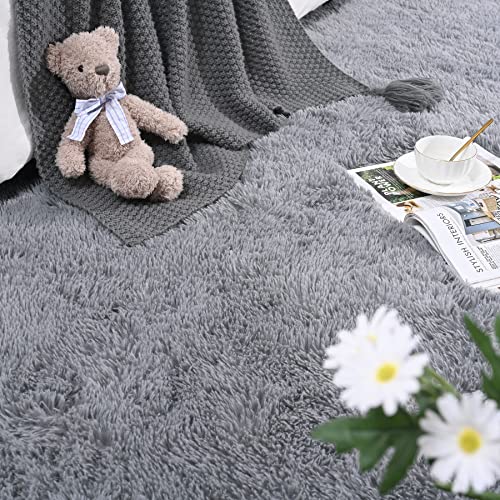 DETUM Grey Runner Rug 2X6 Gray Rug for Bedroom Kitchen Bedside Hallyway Entryway Grey Runners Super Soft and Fluffy Carpets Washable Kids and Pets Friendly - color: Grey, size: 2 x 6 feet
