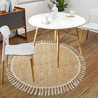 Collive Hand Woven Round Area Rug Soft Cotton Machine Washable Carpet 4ft Farmhouse Rugs with Tassels, Tan/Cream Circle Rugs for Bedroom Living Room Dining Room Table Office - color: Tan/Cream, size: 4' (Round)