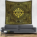 SHRAPHY Golden Sri Yantra Tapestry 60x60 Inches Mandala Sacred Geometry Decor Tapestry Yoga Meditation Spiritual Tapestries for Room Bedroom GTHYUH566