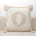 Monogram Pillow Covers with Tassels 18”x18” Modern Cotton Canvas Tufted Alphabet O Throw Pillow Covers for Sofa Couch Bed 26 English Letters Decorative Pillow Case for Sofa Throw Pillows