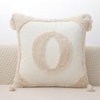 Monogram Pillow Covers with Tassels 18”x18” Modern Cotton Canvas Tufted Alphabet O Throw Pillow Covers for Sofa Couch Bed 26 English Letters Decorative Pillow Case for Sofa Throw Pillows