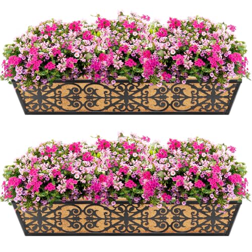 2 Pack 30 Inch Window Boxes Planters Railing Planter Box with Adjustable Brackets & Coco Liners Fabric Plant Grow Bags Deck Railing Planter Boxes Balcony Hanging Flower Box for Outdoor Plants - color: 2 Pack-black, size: 30 Inch