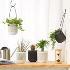 Melphoe 3.5‘’ Two-Piece Succulent Planters Pots with Drainage, Flexible Removable Handle, Flower Pots for Mini Plants, Small Hanging Planter for Wall, Window, 6 PCAK, White