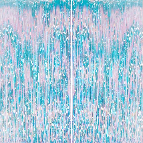DECOCKRAT 2 Pack Foil Fringe Backdrop - Iridescent Shiny Tinsel Curtains for Party Decoration/Photo Booth Props - 3.3x6.6 FT Metallic Foil Backdrop for Birthday, Wedding, Graduation, Christmas. - color: Iridescent