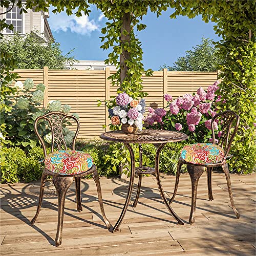 FUNHOME Outdoor Round Bistro Chair Cushions with Ties, Fluffy Tufted Patio Chair Pads 15"x15"x4", Set of 2 Water-Resistant Round Outdoor Chair Cushions for Home Garden (Corinthian Dapple) - color: Corinthian Dapple