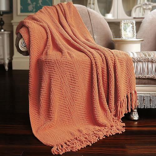 Home Soft Things Throw Blanket Knitted Tweed Throw 50'' x 60'', Rust, Super Soft Cozy Warm Comfortable Breathable Throw for Living Room Chair Couch Bed Sofa Bedroom Home Décor - color: Rust, size: 50 in x 60 in
