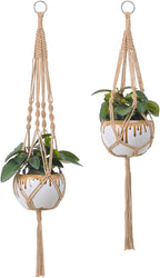 2PCS Macrame Plant Hanger Indoor Outdoor, Decorative Boho Plant Holders for 5 to 10 Inch Plant Pots Woven Hemp Rope Hanging Basket for Indoor Outdoor Balcony Ceiling