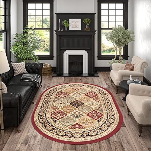 5x7 Oval Indoor Area Rug for Living Room, Dining Room, Bedroom, Entryway | Alfombras para Salas | Traditional, Oriental | Red 5'3'' x 7'3'' Oval - color: Red - Princeton, size: 5'3" x 7'3" (Oval)