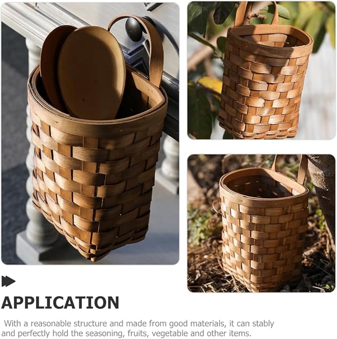 Hanging Basket: Woven Wood Wall Mounted Organizer - 7.7 Inch Handmade Storage for Flowers, Small Plants, Farmhouse and Garden Decor
