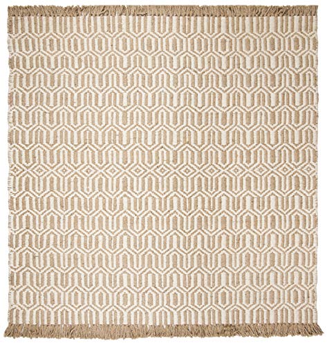 SAFAVIEH Natural Fiber Collection Area Rug - 7' Square, Natural & Ivory, Handmade Boho Farmhouse Fringe Jute, Ideal for High Traffic Areas in Living Room, Bedroom (NF184A) - size: 7' x 7' (Square)